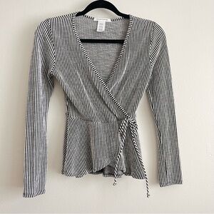 Caution to the wind women’s striped wrap long sleeve top blouse deep V-neck